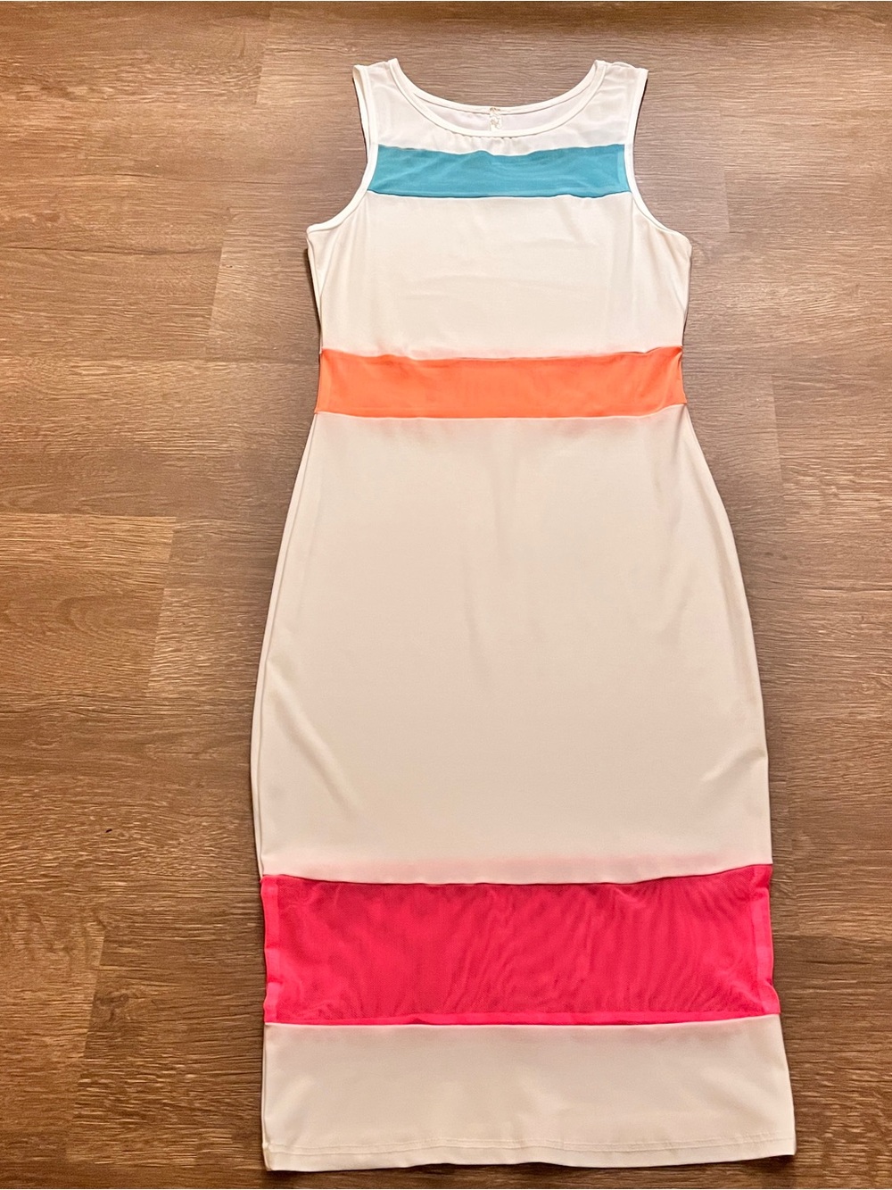 K Too Colorblock Mesh Panel Bodycon | Turquoise Coral Pink (M)